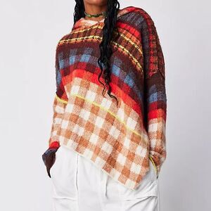 Free People Ainsley Poncho Apple Cider Combo Wool Blend, Oversized S Boho Hippie